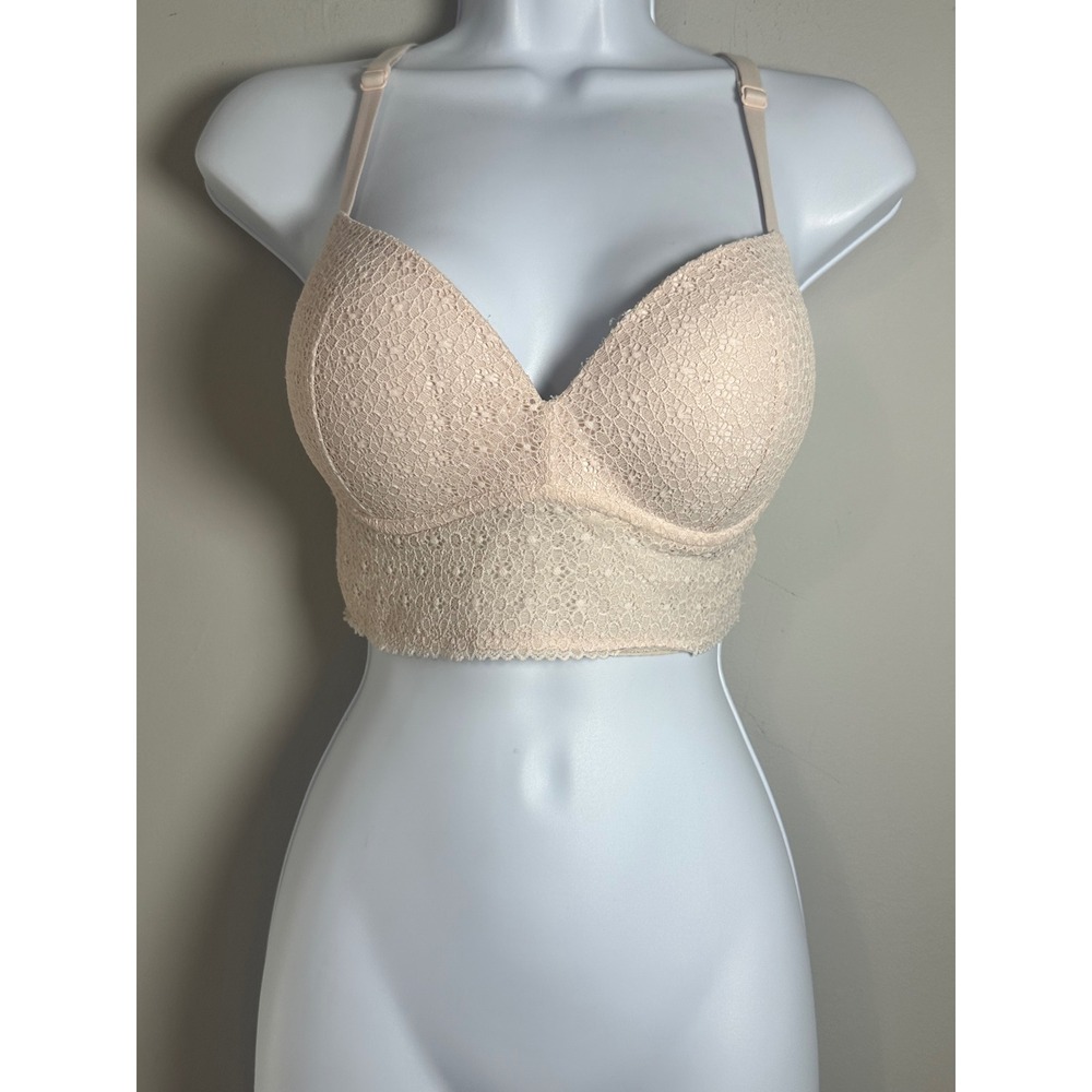 Victoria's Secret Lace Push Up Longline Bralette Padded Wireless Blush 34D